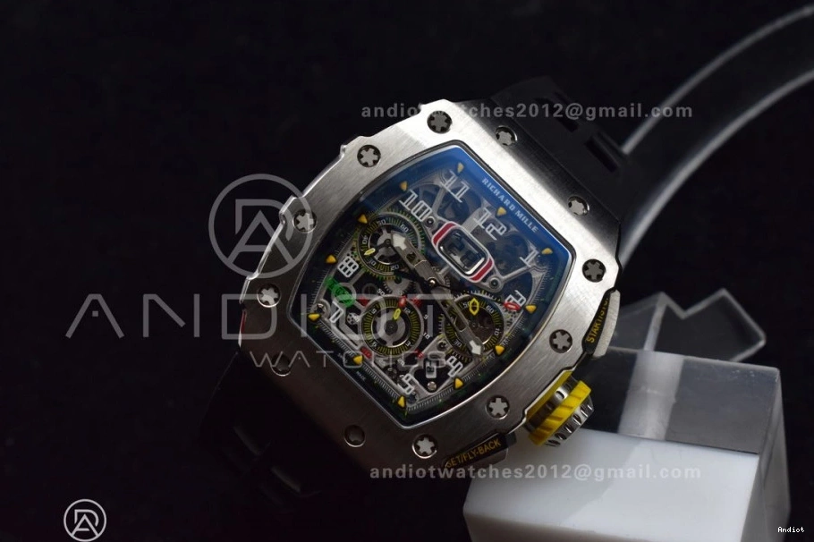 Chrono V Crystal 1:1 RM011 Strap Edition Black KVF Rubber on Black A7750 SS 1025 Functional Dial Best 0706